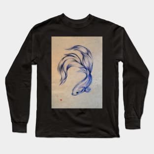 Blue Angel - Siamese Fighting Fish Oil pastel on Paper Drawing Long Sleeve T-Shirt